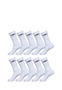 Chaussettes blanches en coton avec un poignet côtelé et un logo noir sur le côté. Paquet de 12 avec une texture douce et une longueur standard de tige.