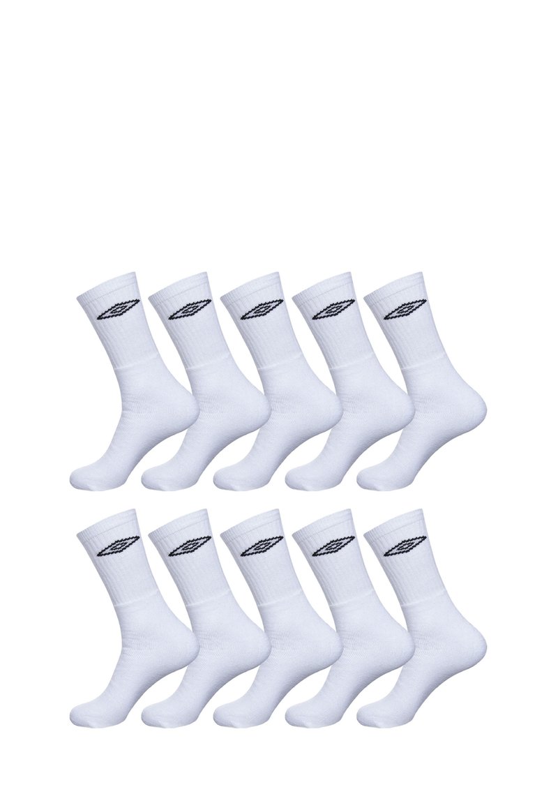 Chaussettes blanches en coton avec un poignet côtelé et un logo noir sur le côté. Paquet de 12 avec une texture douce et une longueur standard de tige.