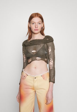 LAYERED LADDER KNIT OFF THE SHOULDER  - Jumper - dark brown
