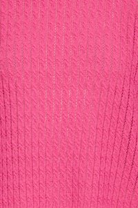 Pull en tricot rose avec un motif en relief et des lignes verticales, présentant de petites ouvertures. Matière douce et légère.