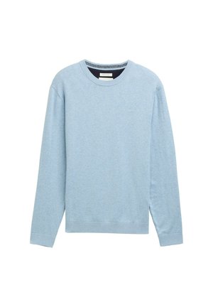 Hellblaues Sweatshirt aus weichem Stoff, mit Rundhalsausschnitt, langen Ärmeln, gerippten Bündchen und einem dezenten Logodetail auf der Brust.