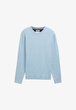 Hellblaues Sweatshirt aus weichem Stoff, mit Rundhalsausschnitt, langen Ärmeln, gerippten Bündchen und einem dezenten Logodetail auf der Brust.