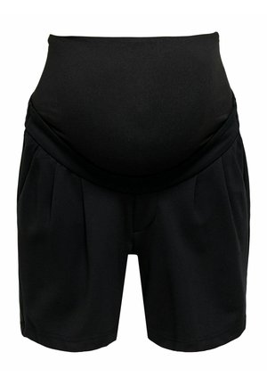 Svarte mamma-shorts med høy, elastisk midje designet for å støtte en gravid mage.