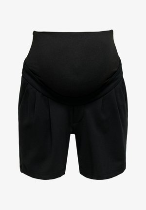 Fekete kismama rövidnadrág magas, rugalmas derékrésszel, amely a terhes has támogatására lett tervezve.