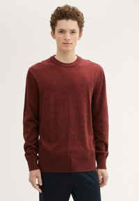 TOM TAILOR DENIM BASIC CREWNECK  - Strickpullover - velvet red navy mouline