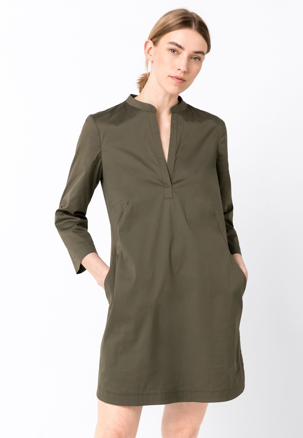 Hallhuber Mit Krempelarmeln Freizeitkleid Olive Oliv Zalando De 