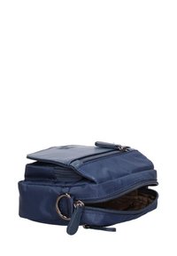 Borsa a tracolla navy realizzata in nylon, con due scomparti con zip, una tasca frontale piatta e bordi arrotondati.