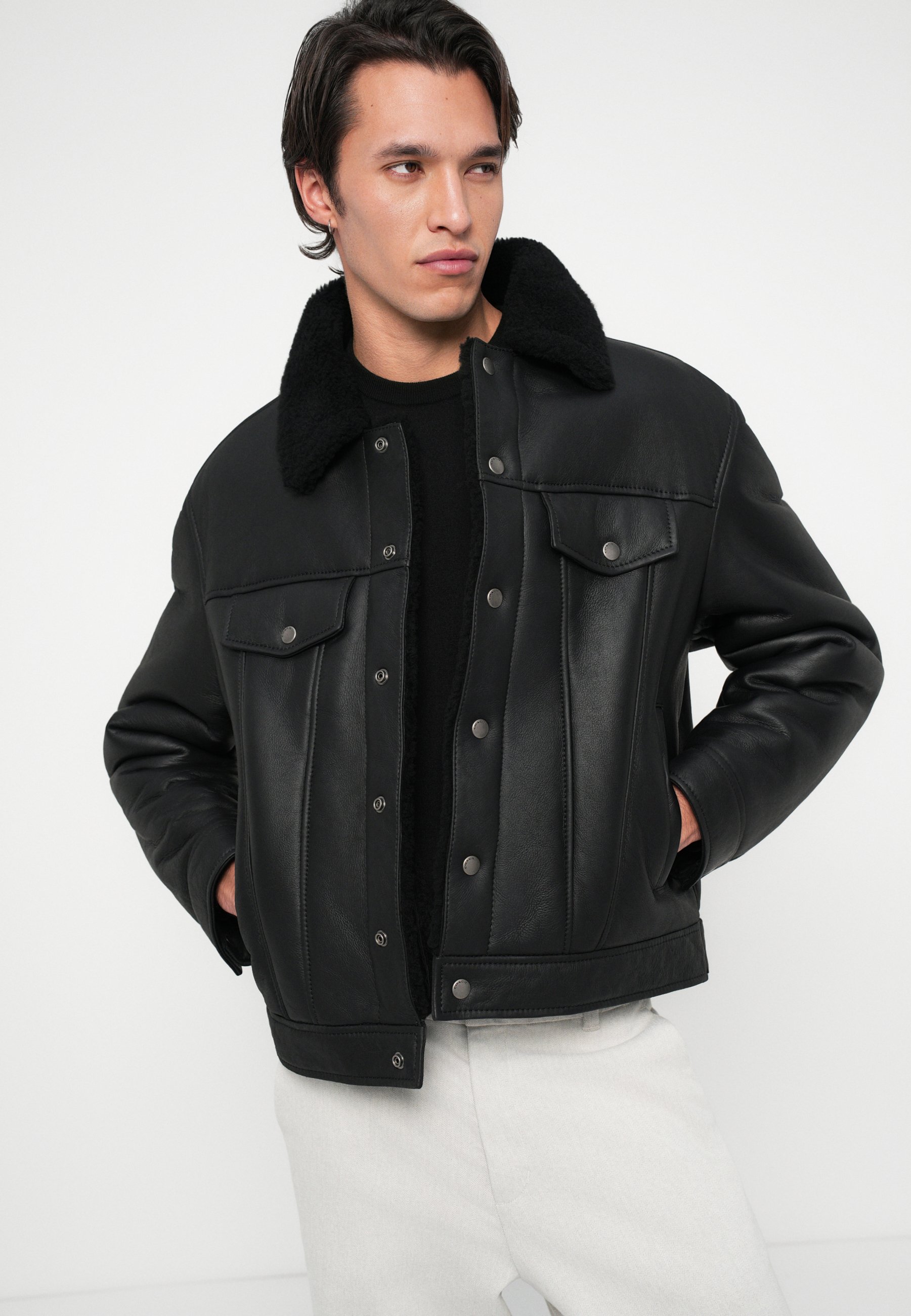 COACH TRUCKER JACKET - Leather jacket - black - Zalando