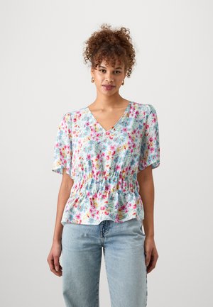 VMFLOWER V NECK - Blus - bright white/multi