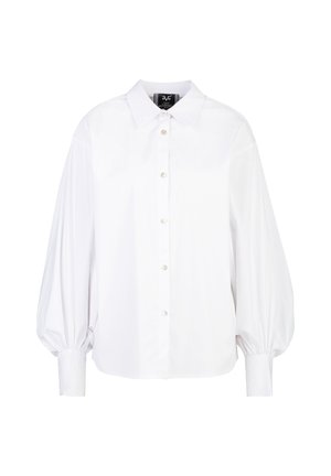 Witte katoenen shirt met een klassieke kraag, knoopsluiting aan de voorkant en oversized, puffy mouwen. Glad textuur en taillerende pasvorm.