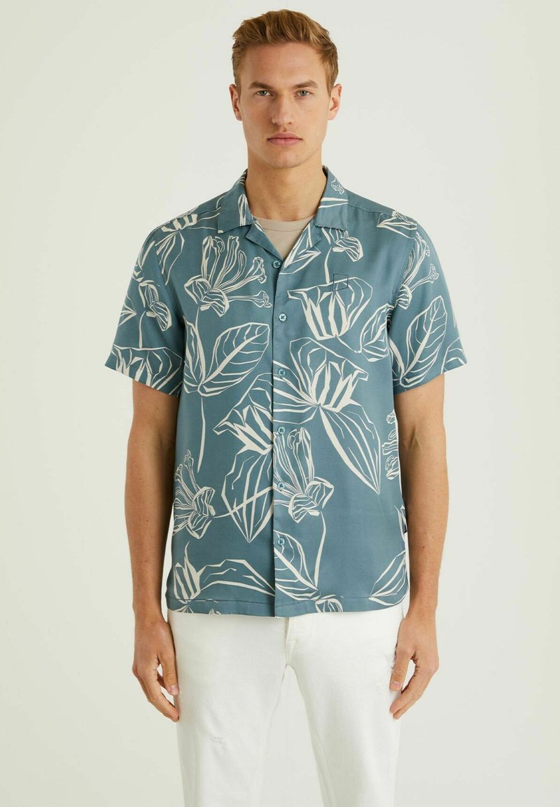 Chemise manches courtes Colin à rayures bleues - Col boutonné - Bleu
