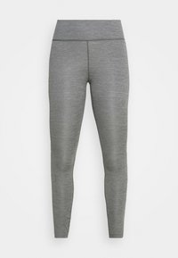 Leggings de sport gris avec une texture lisse et extensible et une taille haute. Le design présente une forme ajustée et un léger motif chiné.