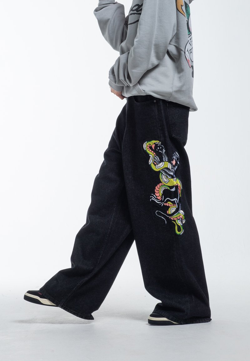 Ed Hardy ED HARDY WOMENS PANTHER BATTLE XTRA OVERSIZED DENIM TROUSERS ...