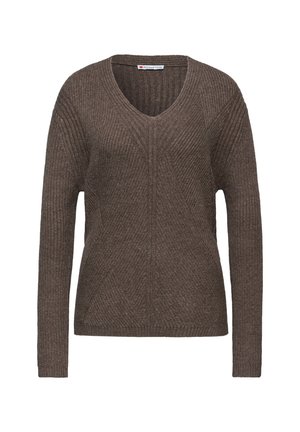 V-NECK STRUKTUR - Strickpullover - braun
