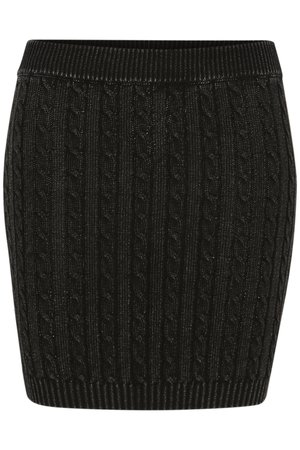 Gonna nera a maglia con texture a coste e motivo a treccia, vita elastica e silhouette aderente.