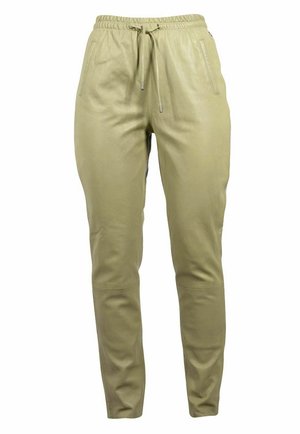 Hellgrüne Leder-Jogginghosen mit einem elastischen Bund, Kordelzugdetail und Seitentaschen. Das Design ist an den Knöcheln schmal geschnitten.