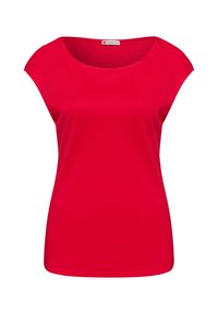 Haut pour femmes à manches courtes de couleur rouge vif avec un col rond, en tissu lisse, marqué Street One.