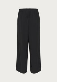 Schwarze, cropped Hose mit einem elastischen Bund, aus einem leichten Stoff und in lockerer Passform. Eignet sich gut für Freizeitmode.