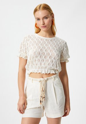 RUFFLE LACY ELASTIC WAIST PUFF SLEEVE - Bluse - off-white