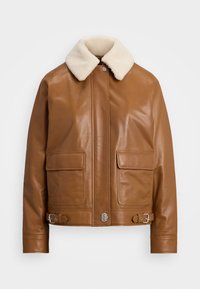 FAUX-SHEARLING-TRIM LEATHER JACKET - Giubbotto Bomber - cuoio/masc cream