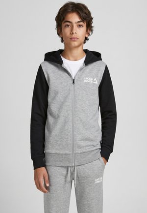 Jack & Jones Junior, JJKAI ZIP HOOD SET - Φούτερ με φερμουάρ - light grey melange/white