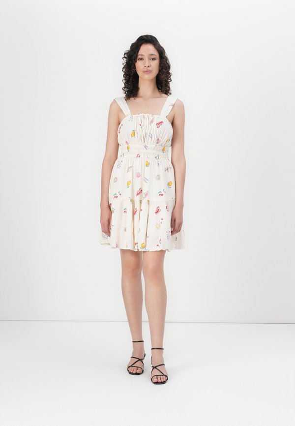 TIE FRONT SMOCKED MINI - Day dress - ditsy shell