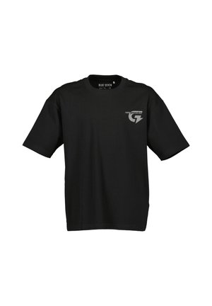 Czarny T-shirt z krótkim rękawem z małym szarym logo "new generation G7" na lewej piersi oraz metką "Blue Seven" wewnątrz kołnierza.