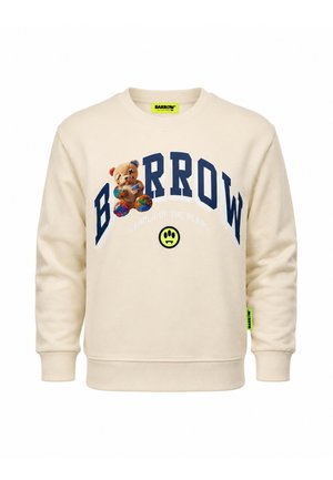 Felpa beige con testo blu navy "BARROW," grafica colorata di un orsetto, "Leader of the Bears" testo e una piccola faccina sorridente verde neon sotto.