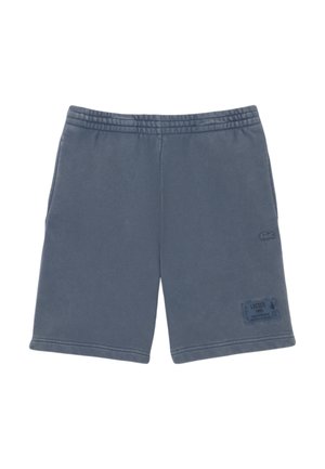 Pantaloni corti sportivi in cotone grigio con elastico in vita, tasche laterali e un'etichetta cucita con il logo Lacoste. Texture liscia, design casual.
