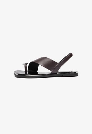 LEATHER - T-bar sandals - dark brown