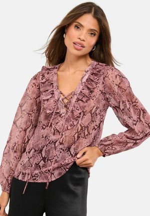 REGULAR FIT - RUFFLE  - Pusero - pink lurex snake print