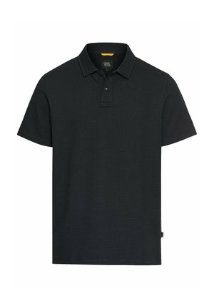 Schwarz, kurzärmliges Poloshirt aus strukturiertem Stoff, mit Knopfkragen und genähten Akzenten. Einfaches, klassisches Design mit geradem Saum.