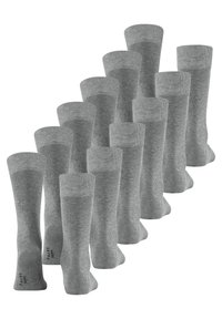 Graue Baumwollcrew-Socken im Set von zwölf, mit geripptem Bündchen und glatter Textur, verstärkten Fersen und Zehen.