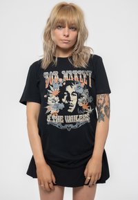 Paradiso Clothing BOB MARLEY FLOWER PORTRAIT - Print T-shirt - black
