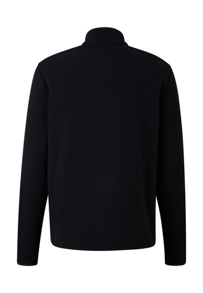 Black fleece jacket with a high collar, long sleeves, and a smooth texture. Features a clean, simple design without visible branding.