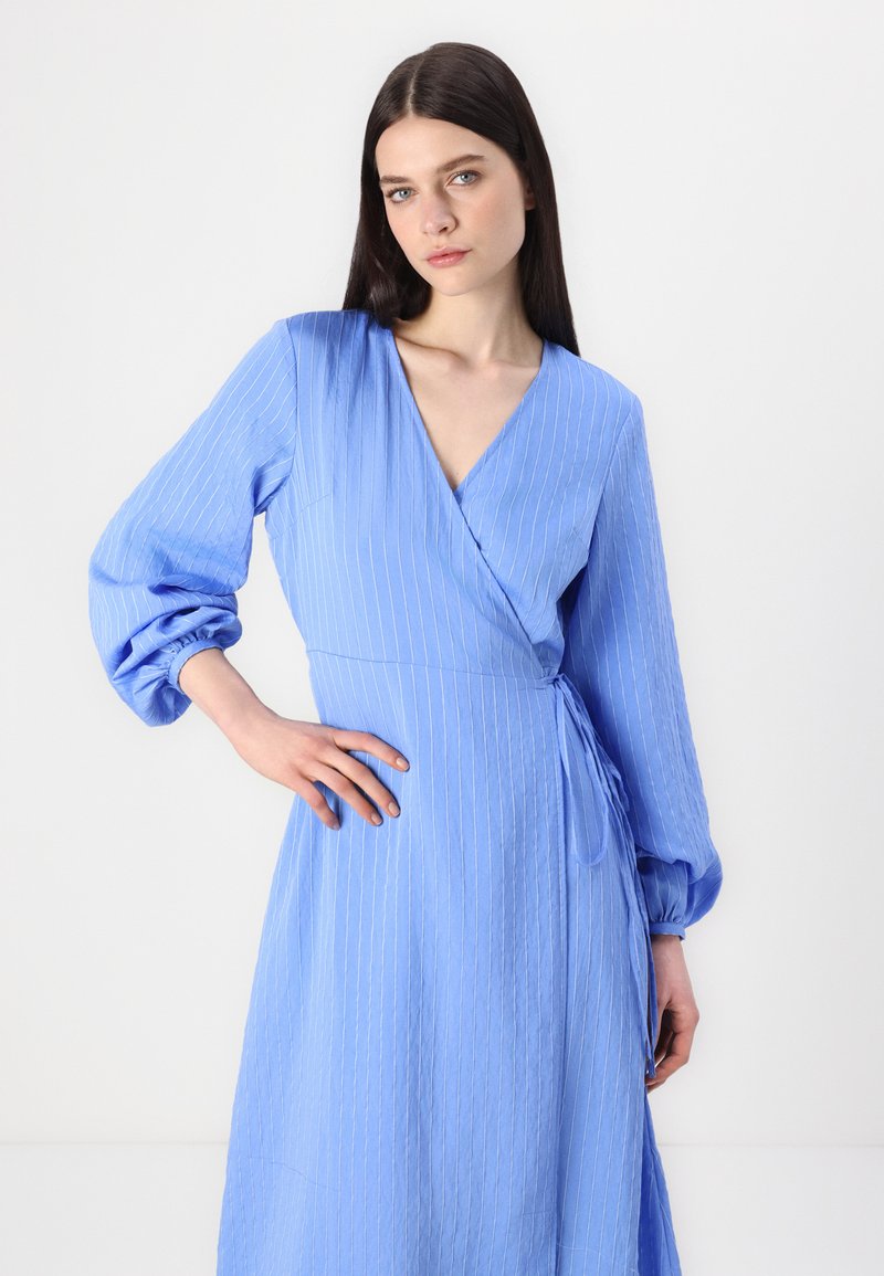 chief dress blue Cornflower Blue Chiffon Ruffle Sleeve V-Neck Slit Maxi Bridesmaid Dress Change Color From Swatches / L / N12 main image 1