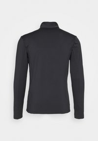Mørkegrå langærmet top med høj krave. Glat, strækbart stof med sømløs skulderdesign. Ingen synlige logoer eller udsmykninger.