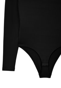 Body a maniche lunghe nera con una vestibilità aderente, caratterizzato da una texture liscia, un fondo scollato e una chiusura a scatto per una facile vestizione.