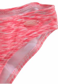 Pink swim bottom with a marbled pattern, featuring a smooth texture and elastic waistband. Includes a small "Venice Beach" label.