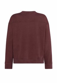 Bordeaux sweatshirt, casual ontwerp, ribbelnek, lange mouwen en ribbelzoom. Zachte textuur met geborduurd detail op de bovenrug.