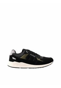 Baskets Jack & Jones noires et vert olive avec semelle blanche, devant lacé et détails en mesh et daim.