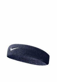 Fascia in tessuto blu navy con superficie strutturata e logo Nike bianco. Progettata per il comfort e l'assorbimento dell'umidità durante le attività.