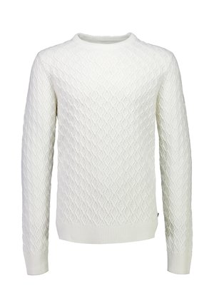 Pull en maille blanc à manches longues avec un motif en losange, avec poignets, ourlet côtelés et encolure ronde.