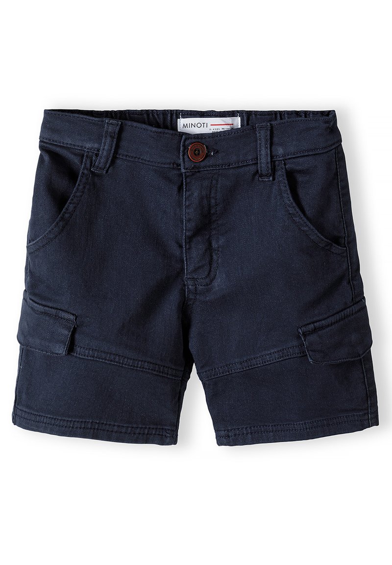 Námornické šortky z denimu, s knoflíkovým zapínáním, předními kapsami a cargo kapsami po stranách. Hladký povrch a přizpůsobený střih.