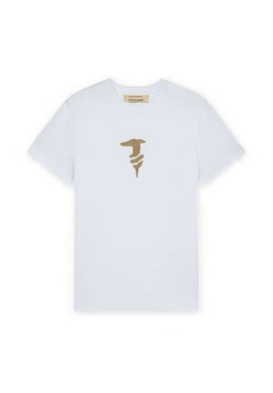 Wit T-shirt met korte mouwen en een bruin gestileerd hoofd en nek van een windhond, gecentreerd op de borst.