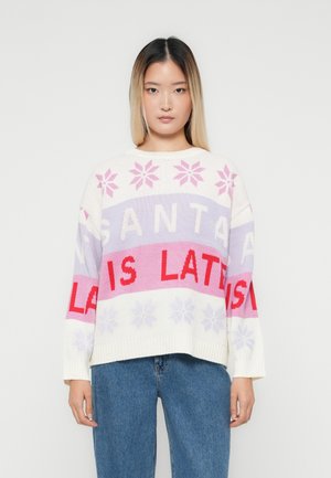 ONLXMAS HOHO - Pullover - cloud dancer/salsa/fuchsia pink/purple heather