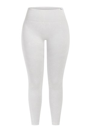 Lichtgrijze leggings met een hoge tailleband, naadloos ontwerp en subtiele textuurpatronen langs de benen. Gemaakt van rekbare stof.
