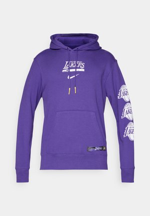 Lila Kapuzenpullover aus Baumwollmix mit einer Fronttasche, Kordelzug-Haube und Los Angeles Lakers Grafik auf der Brust und den Ärmeln.