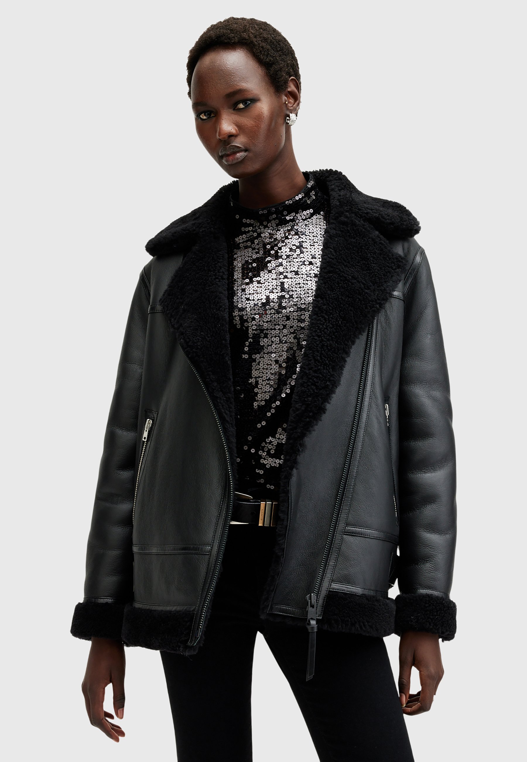 AllSaints Leather jacket - black - Zalando