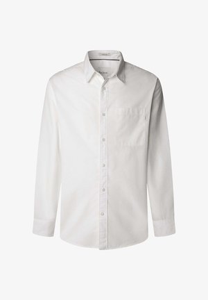 Bijela košulja dugih rukava od pamuka, s kopčanjem sprijeda, šiljastim ovratnikom i jednim džepom na prsima s malim logotipom.